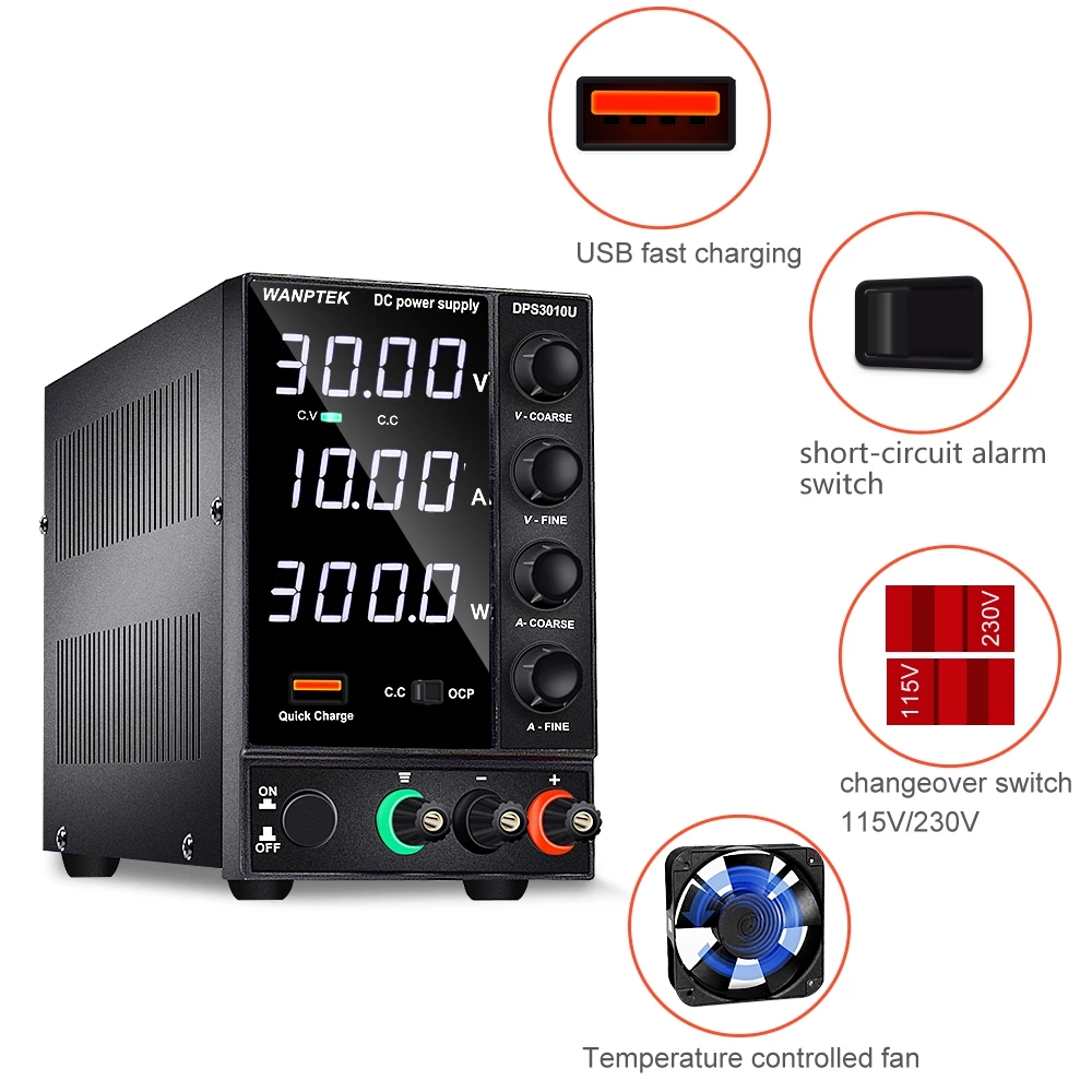 WanptekDPS3010U110V220V4DigitsAdjustableDCPowerSupply0-30V0-10A300WUSBFastChargingLaboratorySwitchin-1687613-3