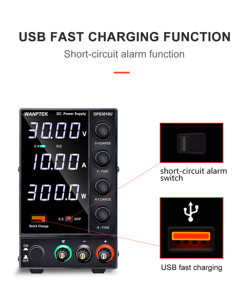 WanptekDPS3010U110V220V4DigitsAdjustableDCPowerSupply0-30V0-10A300WUSBFastChargingLaboratorySwitchin-1687613-6