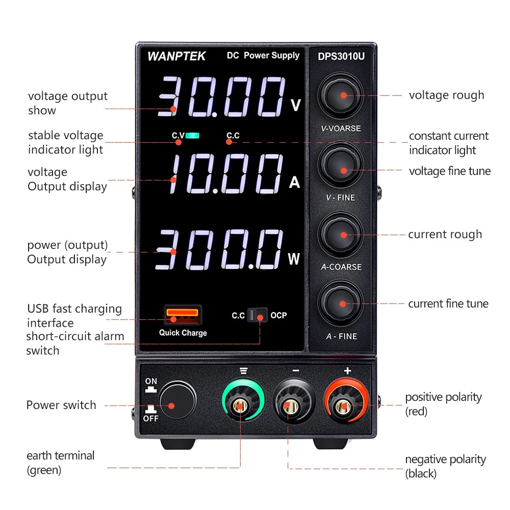 WanptekDPS3010U110V220V4DigitsAdjustableDCPowerSupply0-30V0-10A300WUSBFastChargingLaboratorySwitchin-1687613-8