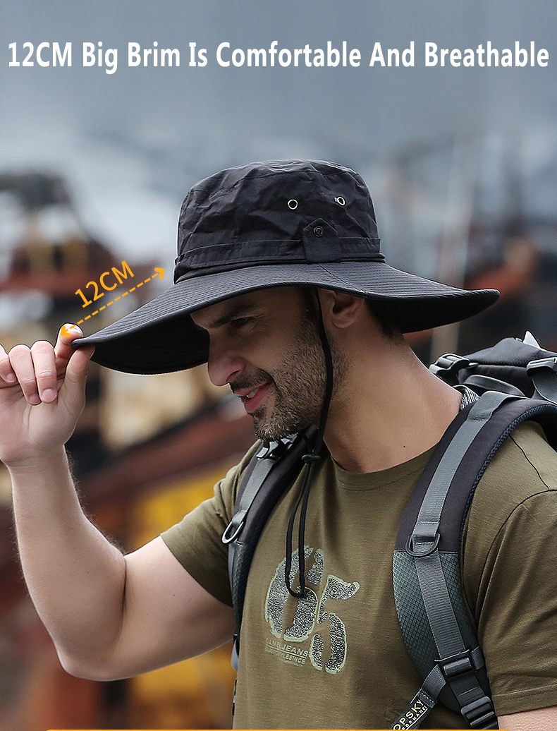 OutdoorHatSunProtectionWaterproofFishermanHatBreathableMenandWomensSunHat12cmBrimOutdoorSportsPanama-1996535-3