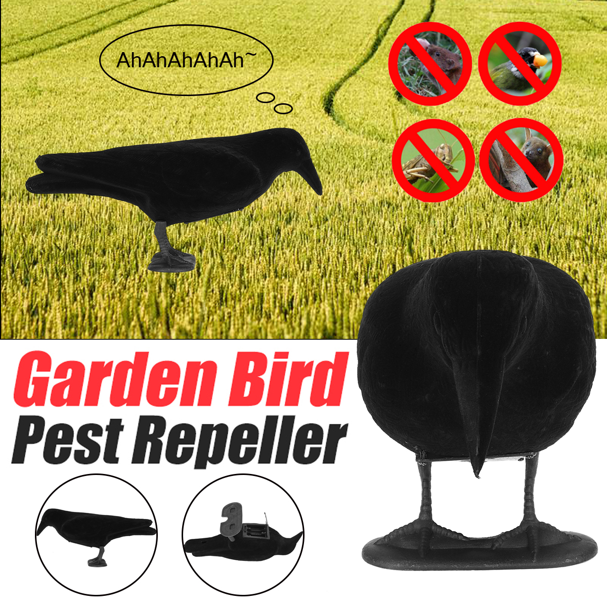 PlasticBirdHuntingRealisticPEBlackYardCrowHuntingDecoyGardenBirdDeterScarerScarecrowPestDeterrentRep-1976195-1