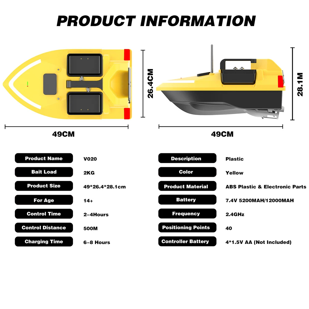 V020FluorescentGPSRemoteControlFishingBaitBoat40PositioningPointsHigh-speedAutoReturn500MDistanceLED-2011913-20