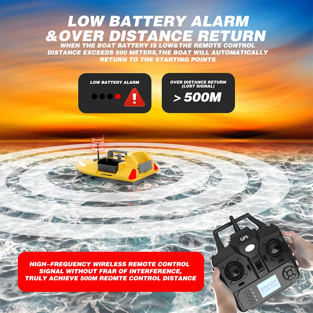 V020FluorescentGPSRemoteControlFishingBaitBoat40PositioningPointsHigh-speedAutoReturn500MDistanceLED-2011913-9