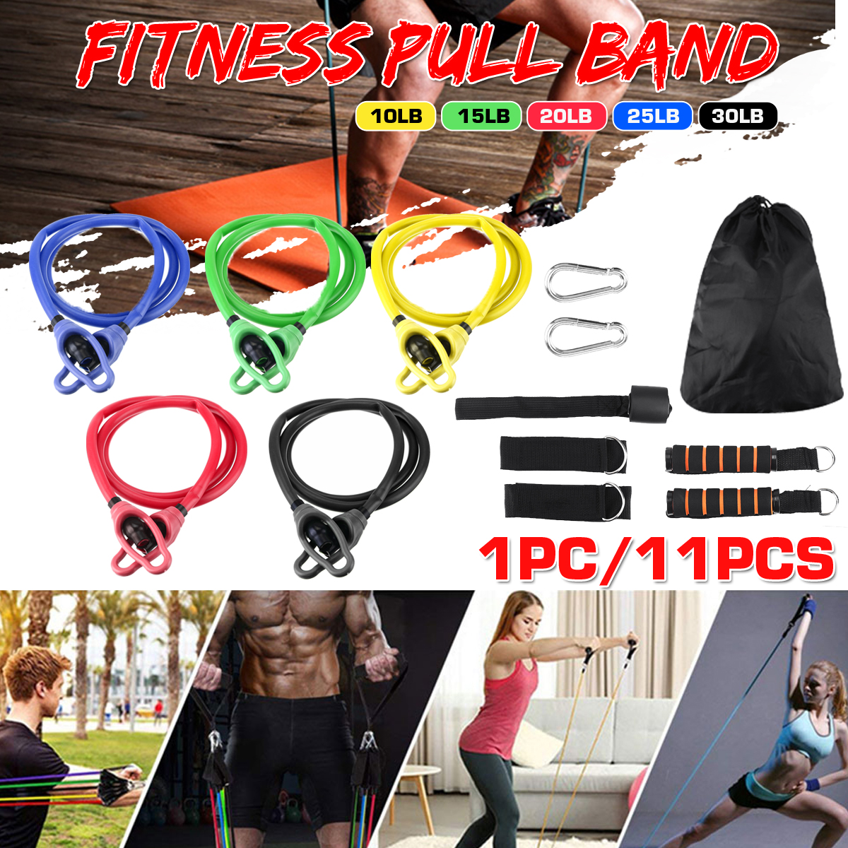 11PcsFitnessResistanceBandsSetPilatesPullRopeExercisesElasticBand-1707477-1