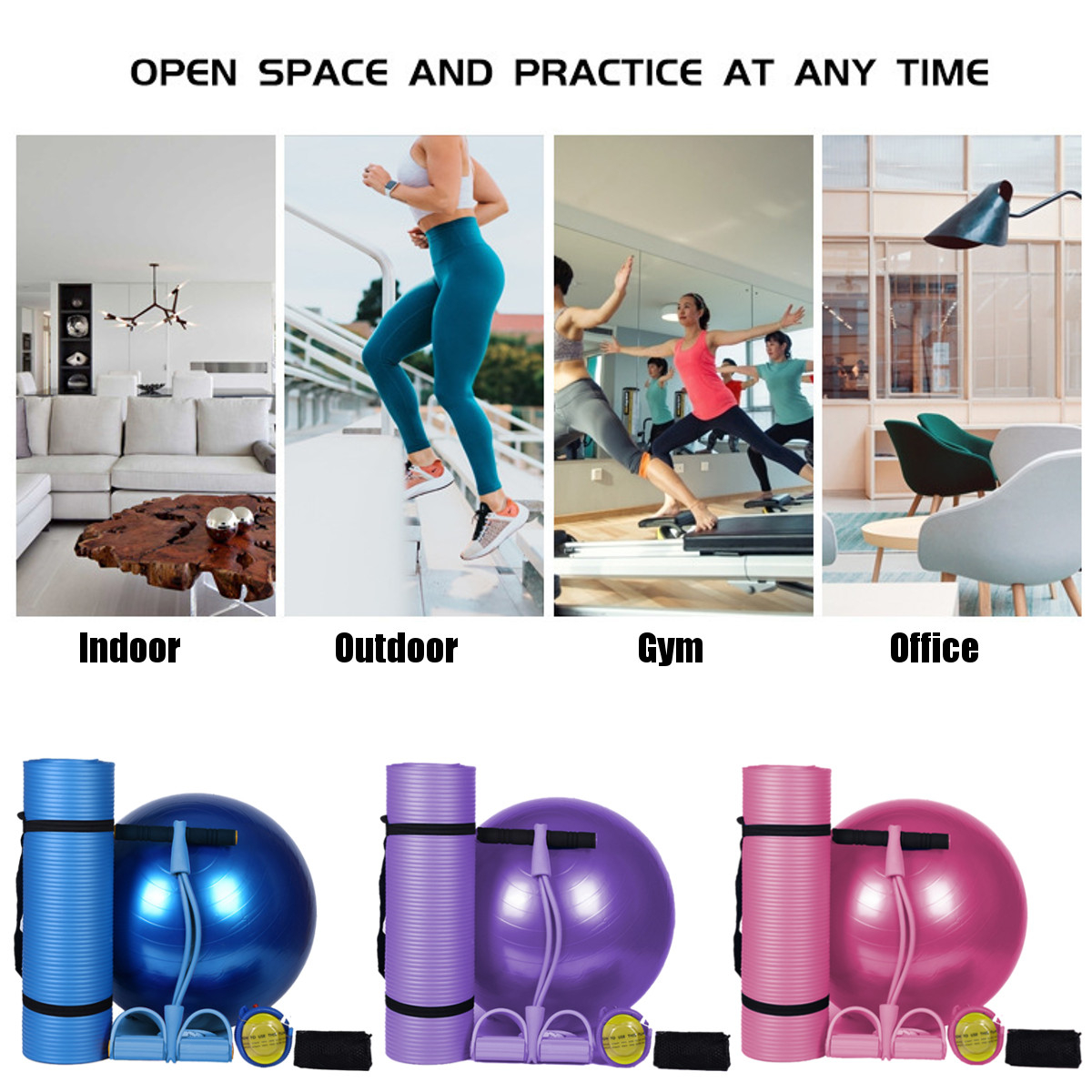 3PcsSetBodyShapingFitnessYogaBallYogaMatPadPedalPullerLatexAbdominalTrainer-1676929-3