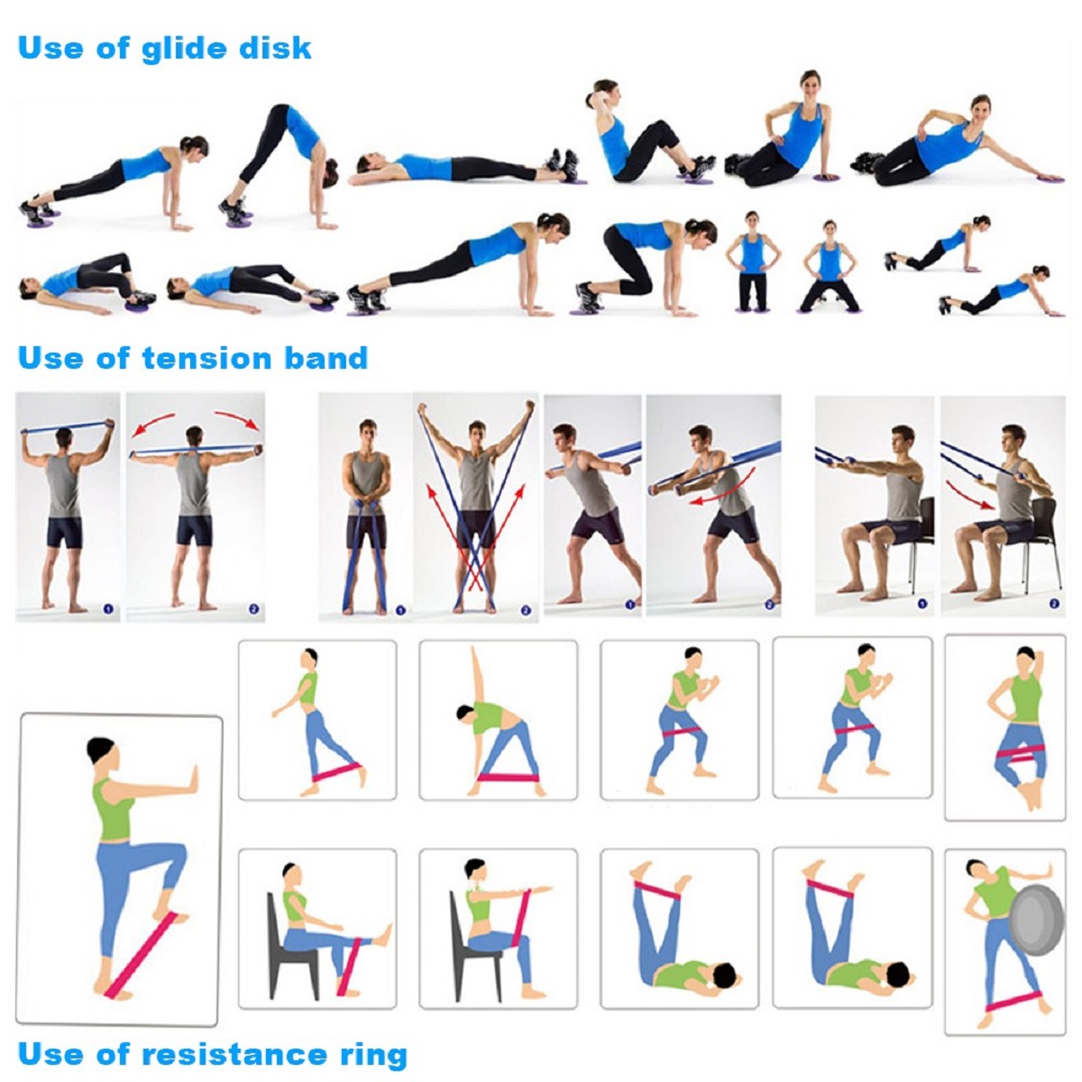 3PcsSetYogaGlidingSlidingPlateElasticBandResistanceBandsSetFitnessHipMuscleTrainingYogaKits-1678157-3