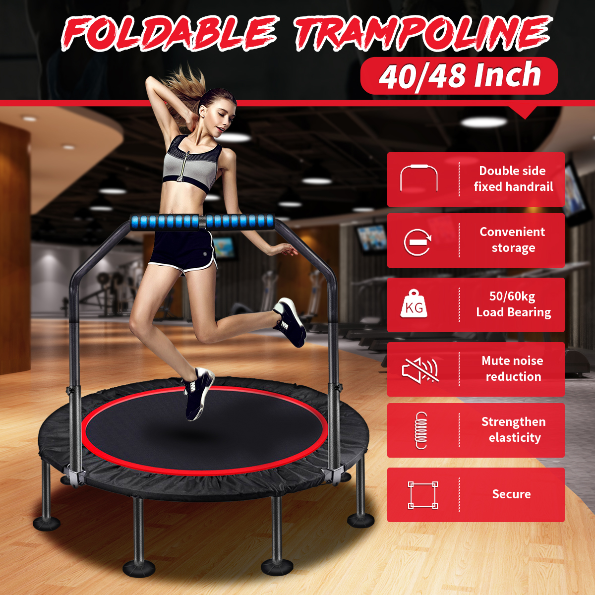 4048InchFoldableTrampolineRoundJumpingPadCardioElasticYogaExerciseMaxLoad5060kg-1707285-1