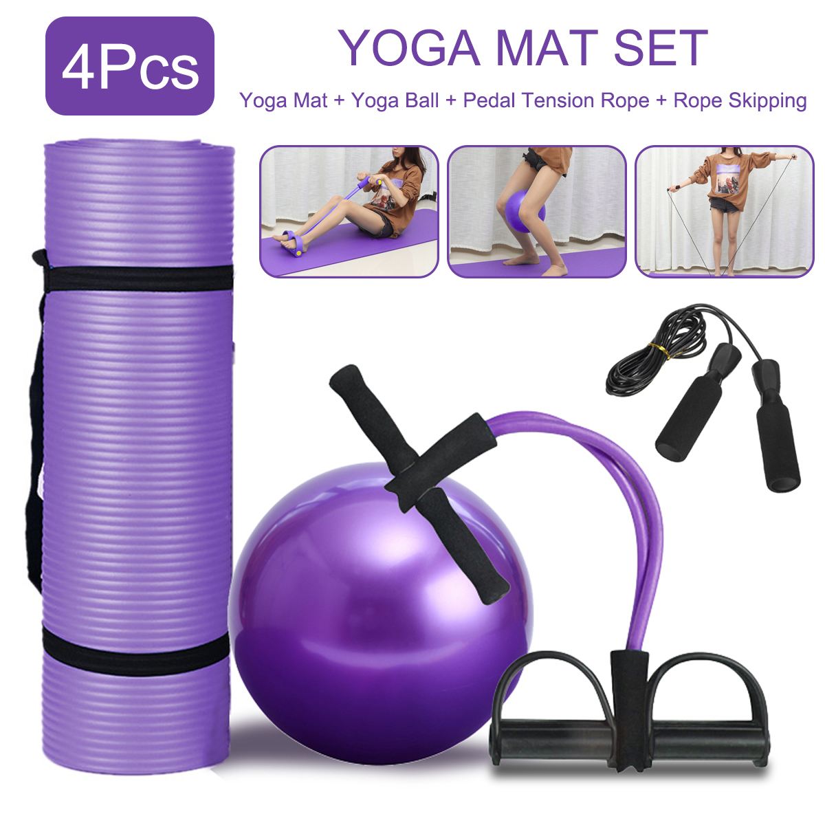 4PCSYogaBeginnerKitSetAnti-skidPilatesBallJumpRopeResistanceBandYogaMatsHomeFitnessTools-1678185-1