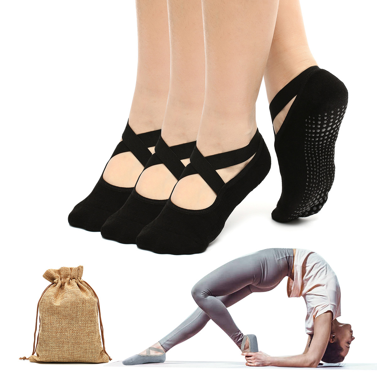 CHARMINER2PCS3PCSCross-strapYogaSocksNon-slipandBreathableSuitableforBalletPilatesYogaforFemale-1891388-1