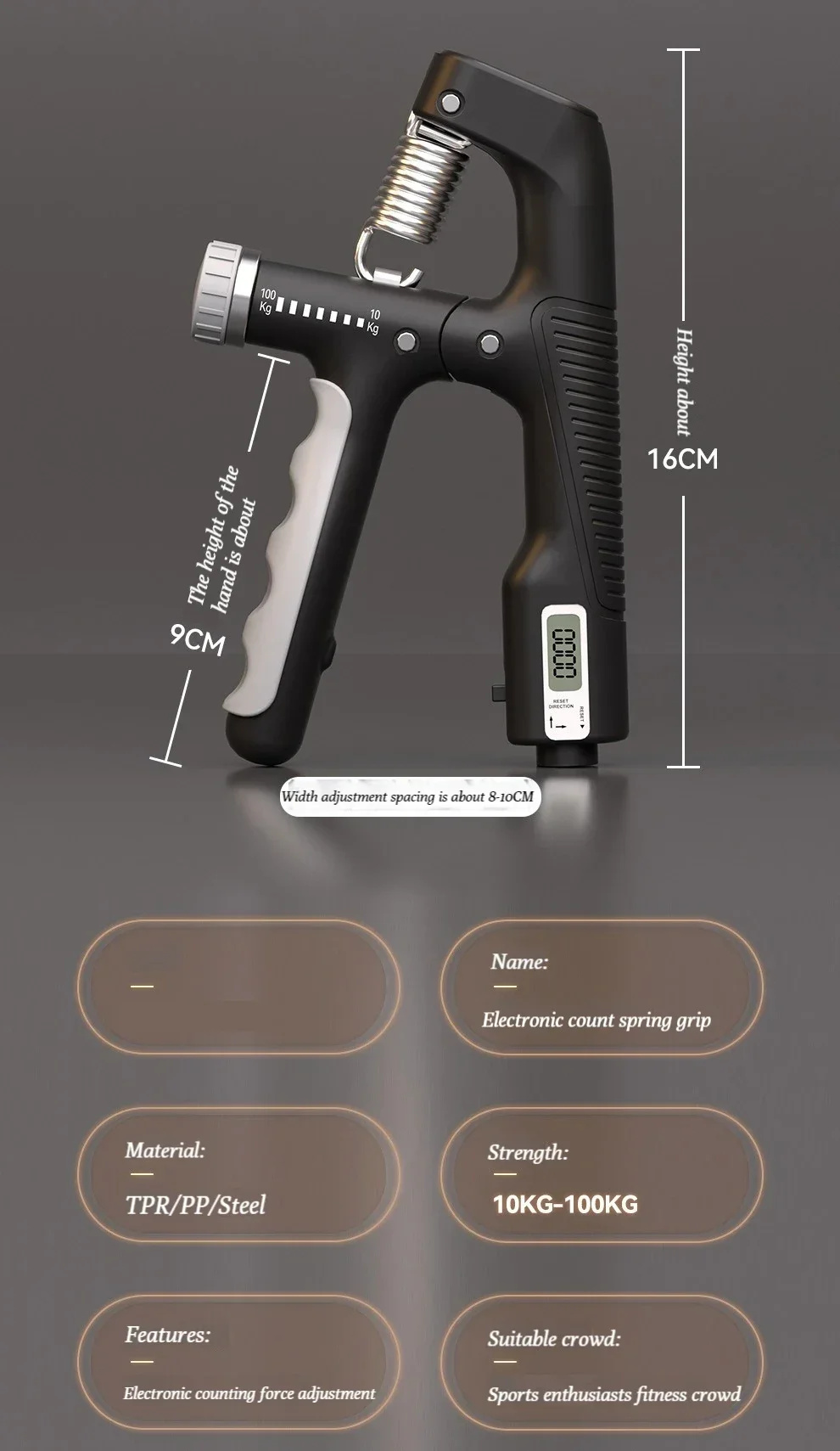 ElectronicCountingHandgripAdjustable10-100kgHandGripperSpringMechanicalCountingFingerGripperMuscleTr-2005479-9