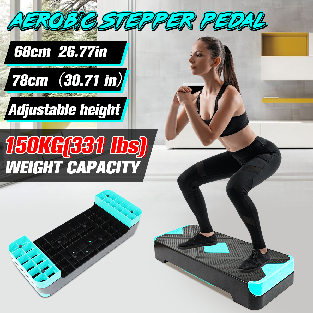 FitnessExerciseStepperAerobicStepAdjustableHeightRiserCardioWorkoutEquipmentHomeGymMaxLoad150kg-1858070-1