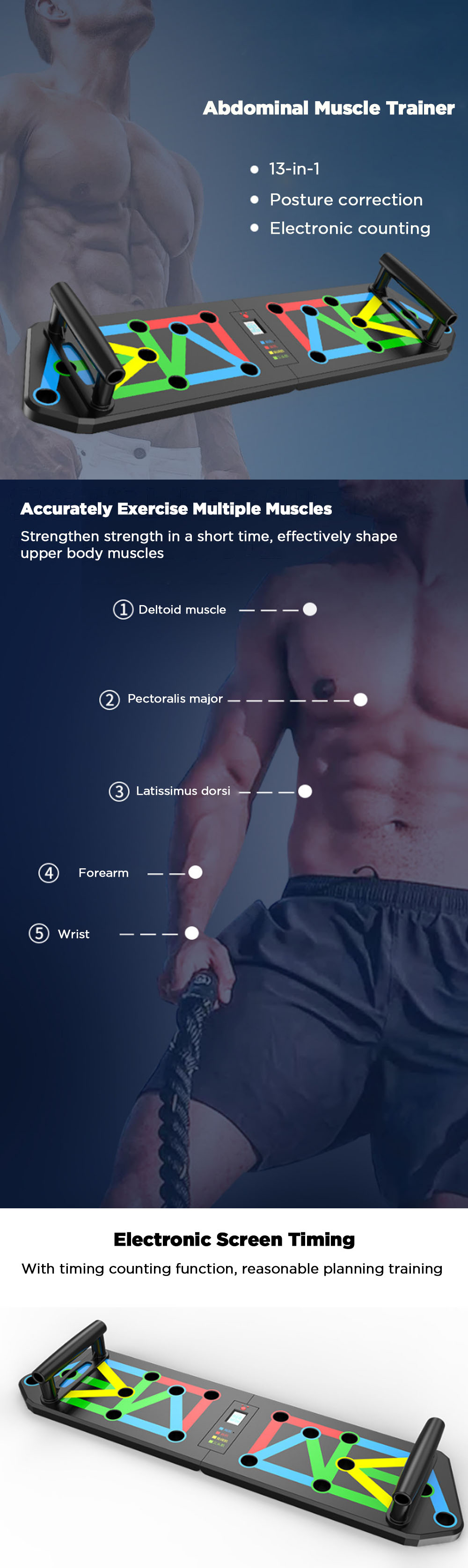 KALOAD13-in-1ElectronicCountingPush-upStandsSupportBoardProtableMultifunctionAbdominalMuscleTrainerF-1746896-1