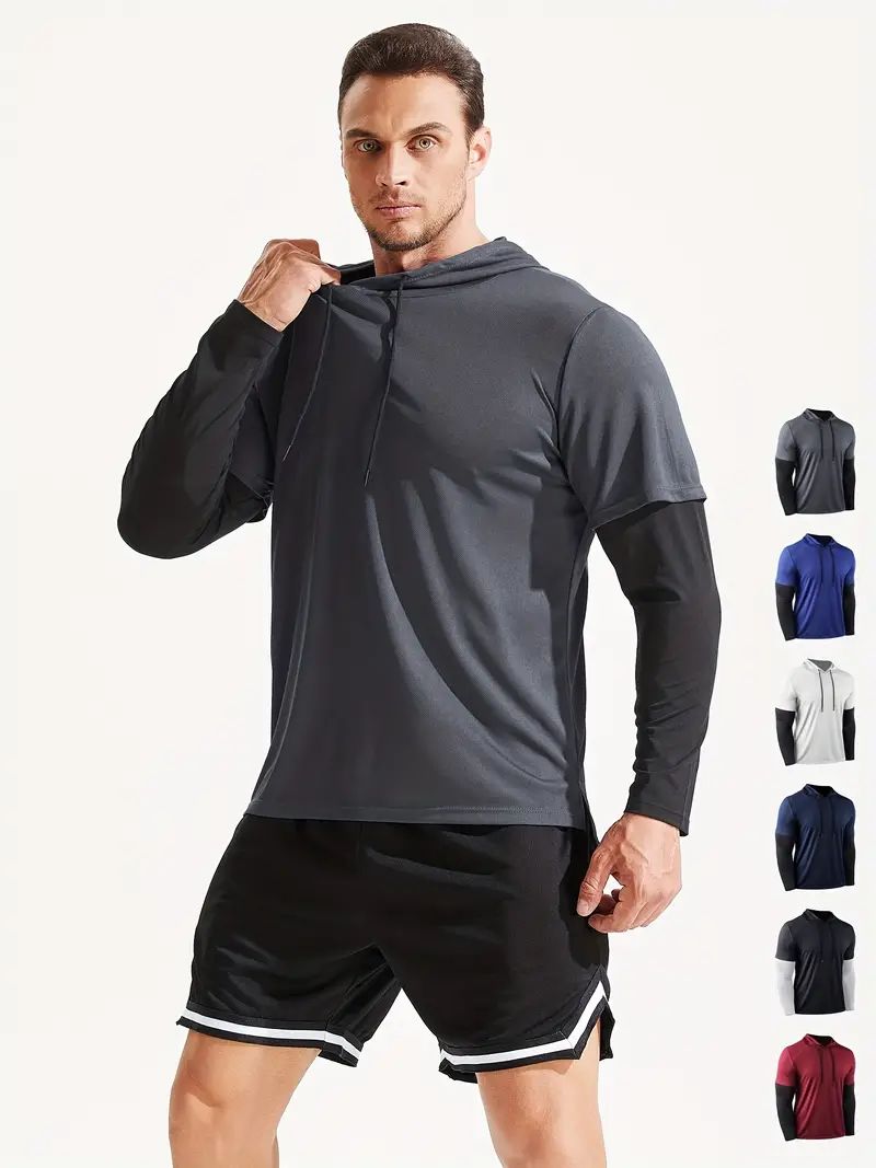 MensHoodedFitnessSuitQuick-DryingBreathableSweat-ResistantLooseActivewearforOutdoorsSportTraining-2008140-2