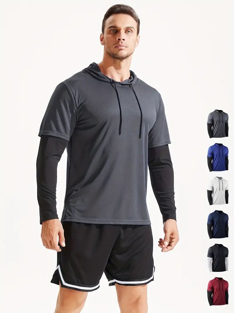MensHoodedFitnessSuitQuick-DryingBreathableSweat-ResistantLooseActivewearforOutdoorsSportTraining-2008140-9