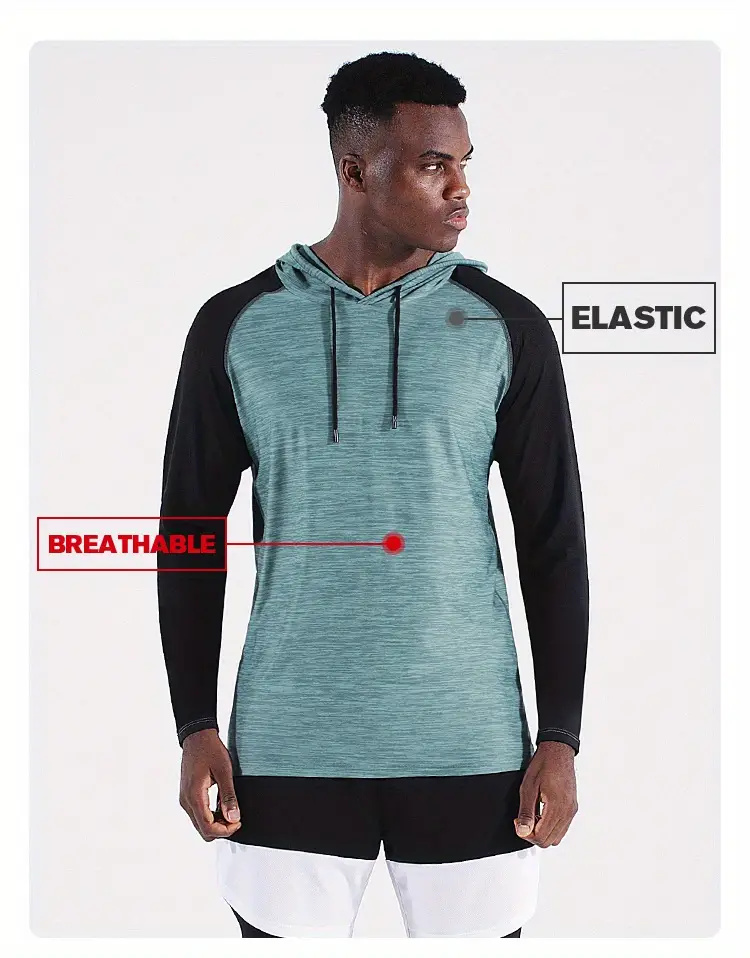 TENGOOMensHoodedQuick-dryingSportsShirtBreathableElasticLongSleeveFitnessTankTopforOutdoorBasketball-2008245-1