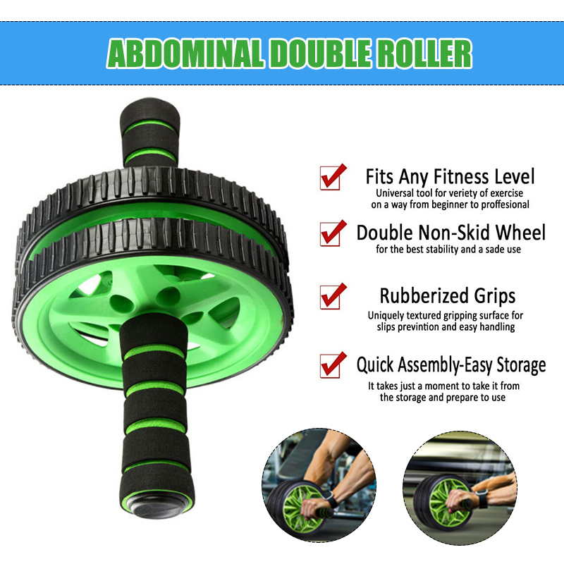 Two-wheelSpongeSleeveAbdominalWheelRollerwKneePadHomeMuscleTrainingAbsFitnessTrainer-1676941-3