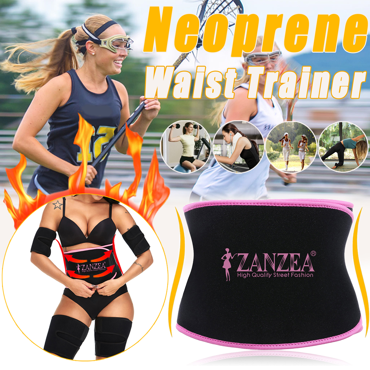 ZANZEASweatWaistSaunaBeltNeopreneTrimmerShapingFatBurnerTrainerSportsGymSlimmerExerciseTools-1552785-3