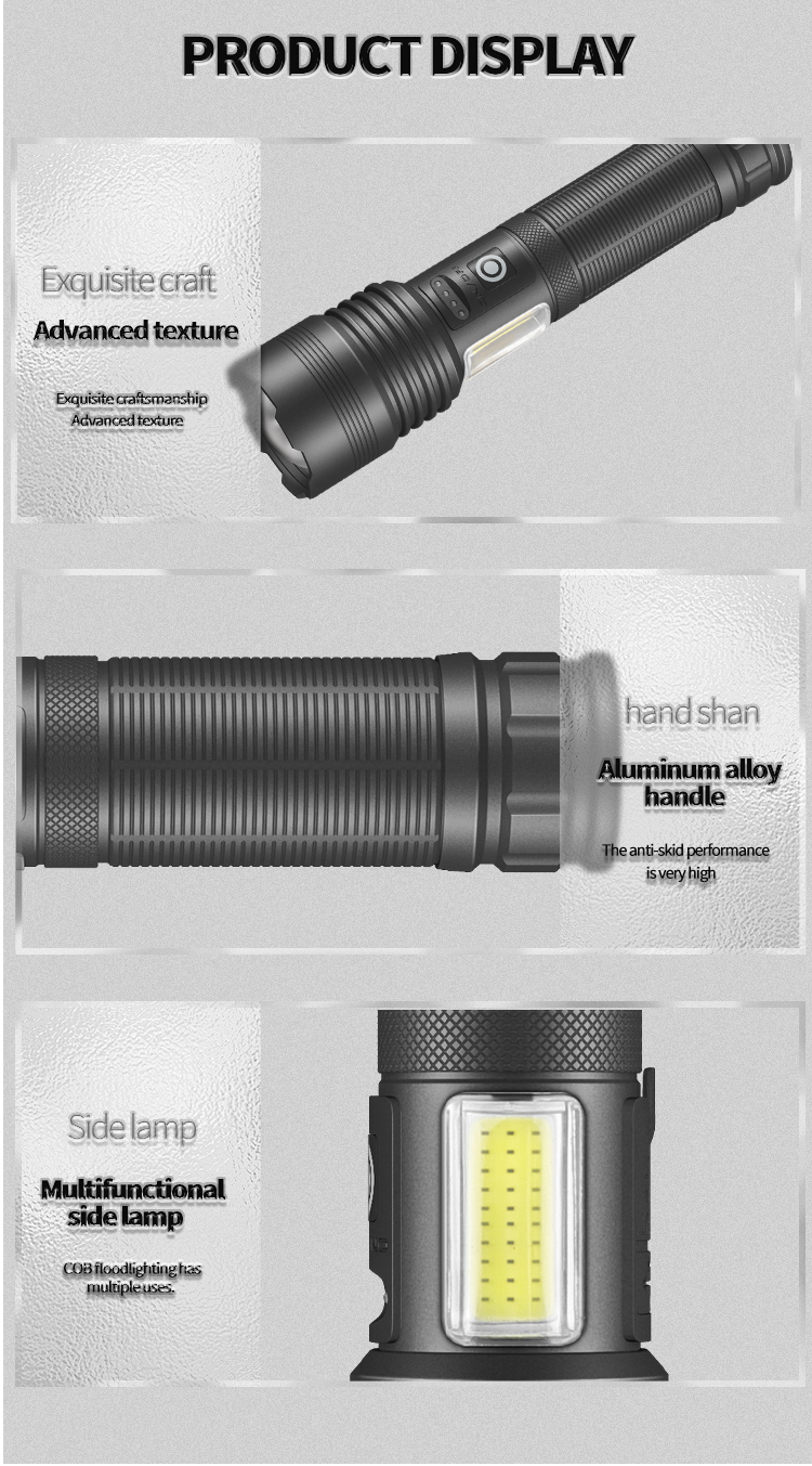 HighPowerXHP70RechargeableLEDFlashlightSideLightCOBRedAndWhiteLightWaterproofTorchTelescopicZoomUSBH-2007330-16