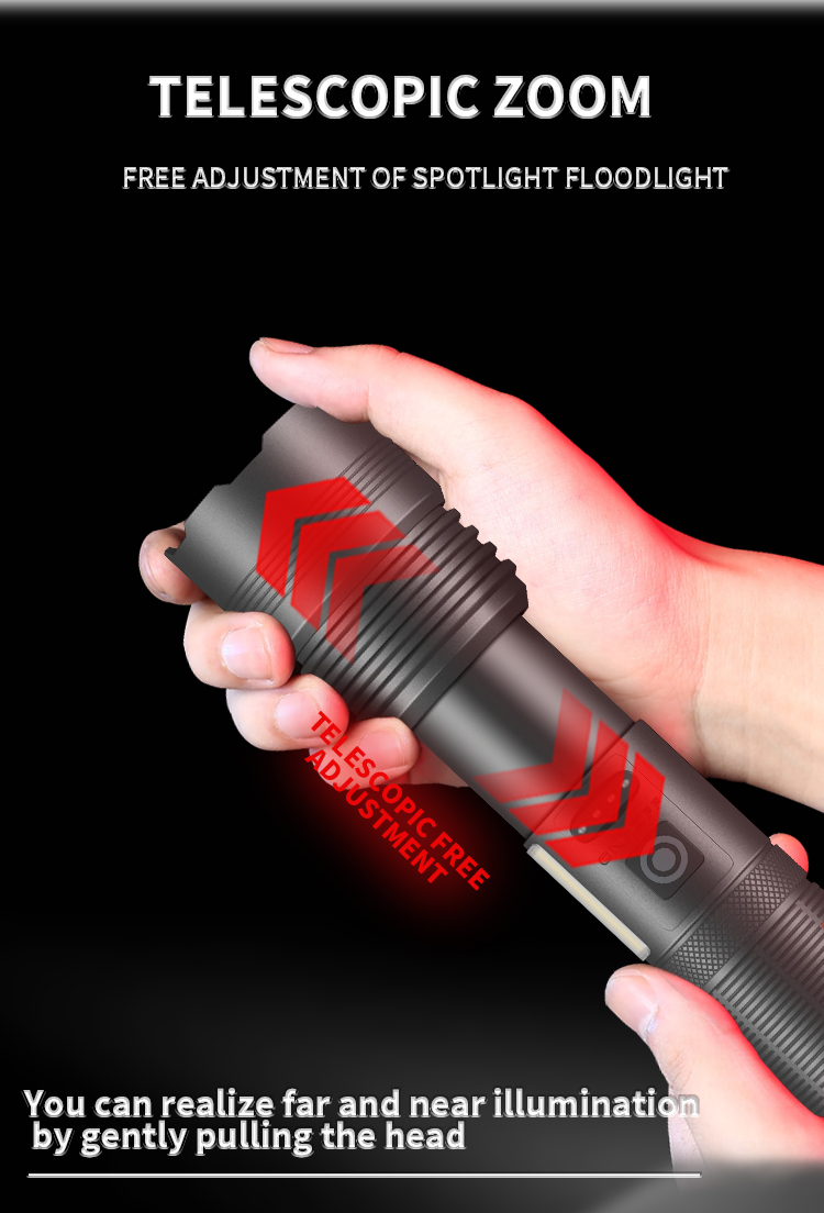 HighPowerXHP70RechargeableLEDFlashlightSideLightCOBRedAndWhiteLightWaterproofTorchTelescopicZoomUSBH-2007330-5