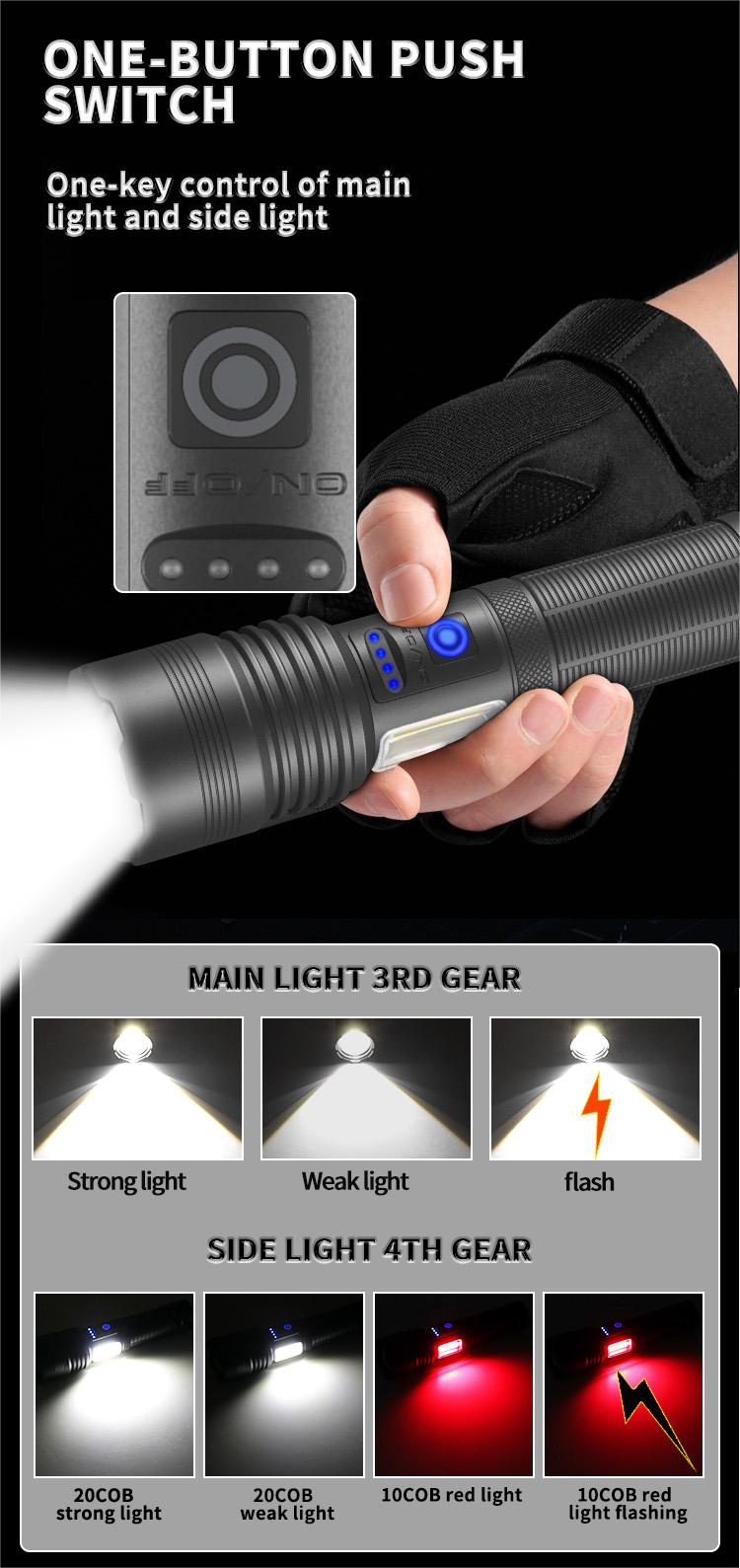 HighPowerXHP70RechargeableLEDFlashlightSideLightCOBRedAndWhiteLightWaterproofTorchTelescopicZoomUSBH-2007330-8