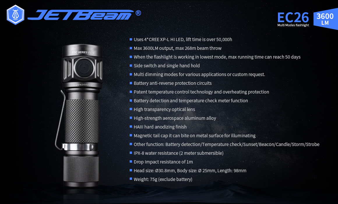 JETBEAMEC264XPLHI3600LM268mEDCPowerfulLEDFlashlightIPX8WaterproofOutdoorMagneticRepairLamp18650MiniT-1984558-13