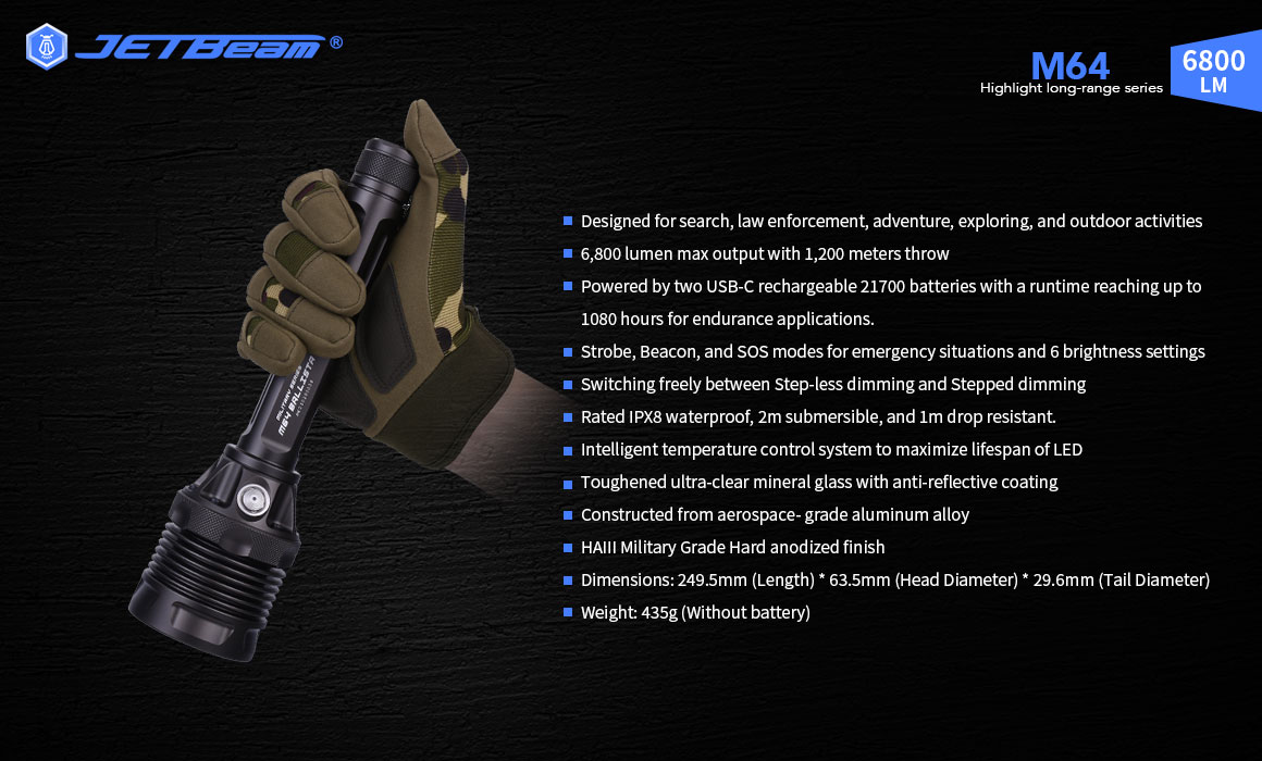 JETBeamM64SBT-906800LMPowerfulLEDFlashlight1200MUltraLongRangeLEDTorchSearchLightEasyUISideSwitchPow-1983449-12