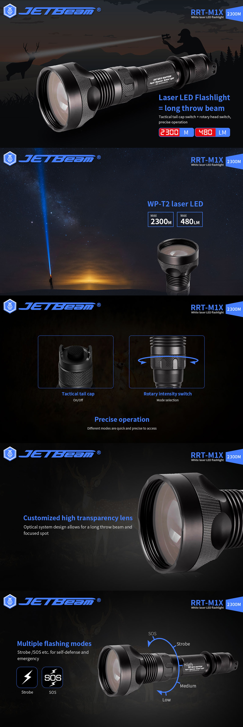 JETBeamRRT-M1X23KMRotarySwitchLongThrowing480LMLEPSpotlightIPX8WaterproofTacticalSearchFlashlightWit-1984565-1