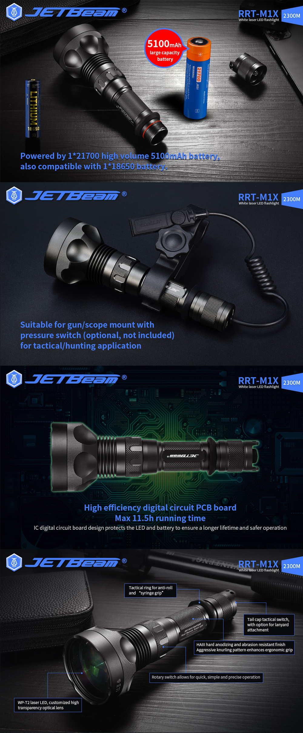 JETBeamRRT-M1X23KMRotarySwitchLongThrowing480LMLEPSpotlightIPX8WaterproofTacticalSearchFlashlightWit-1984565-2