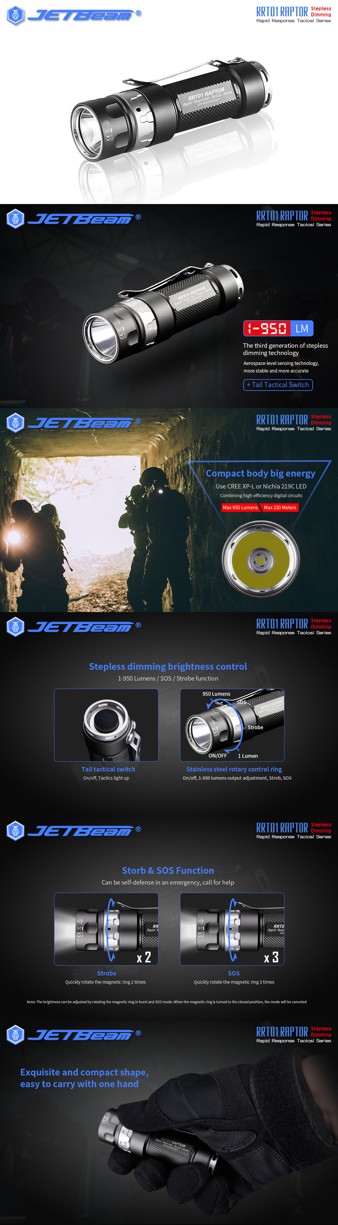 JETBeamRRT01950LMXPLNichia219C3-ModesTacticalFlashlightIPX8220MLong-rangeLEDTorchExtensionTube-1984689-1
