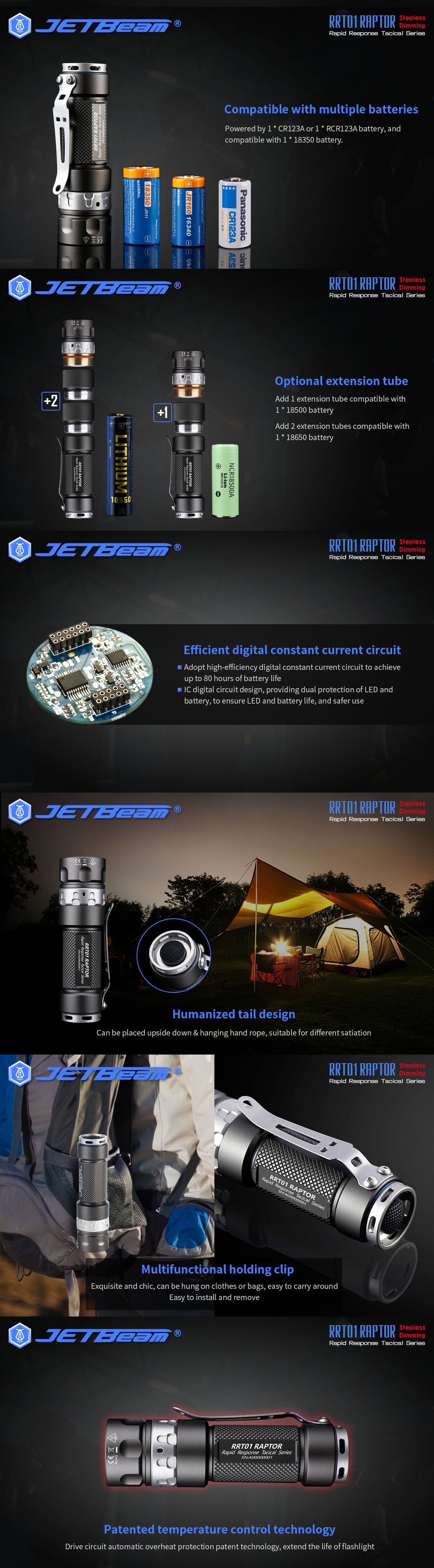 JETBeamRRT01950LMXPLNichia219C3-ModesTacticalFlashlightIPX8220MLong-rangeLEDTorchExtensionTube-1984689-2