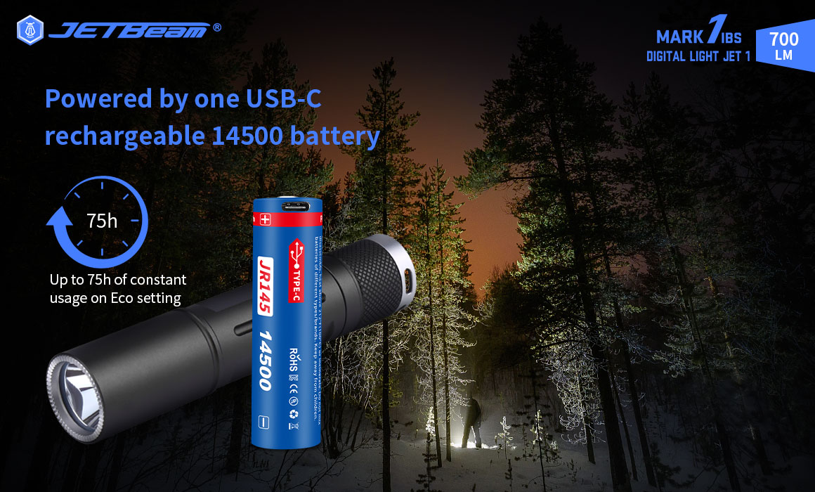JETbeamMAKIBS700LMXPLLEDFlashlight150MLongRangeTacticalFlashlight14500BatteryType-CCharge7ModesIPX8W-1986874-5
