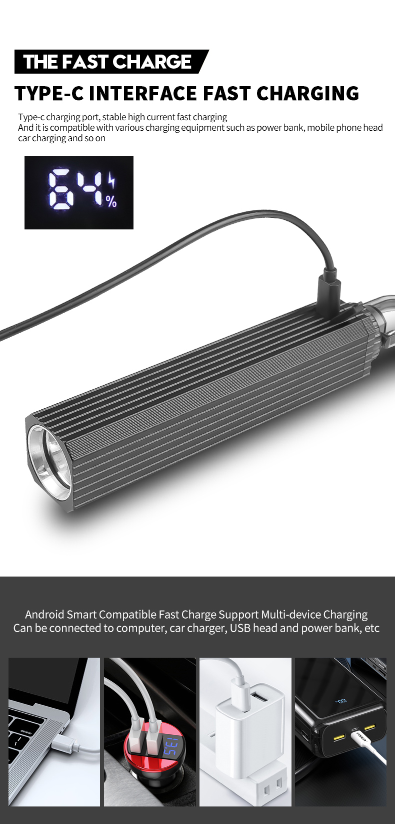 LEDCompactTorchPowerDisplay1200LMSuperBrightFlashlight10LightModesMultiLightSourceforOutdoorFishingE-2004397-12