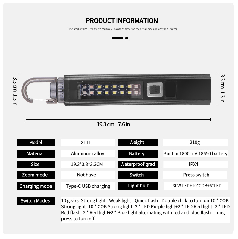 LEDCompactTorchPowerDisplay1200LMSuperBrightFlashlight10LightModesMultiLightSourceforOutdoorFishingE-2004397-14