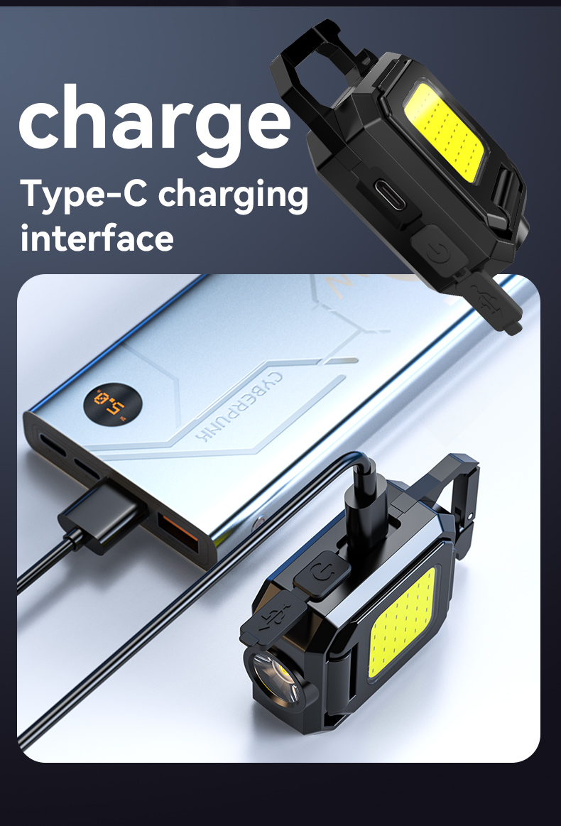MiniLEDFlashlightKeychainLightDoubleCOBLightswithMagnetBuilt-inBatteryUSBRechargeableWorkLights-2004398-9