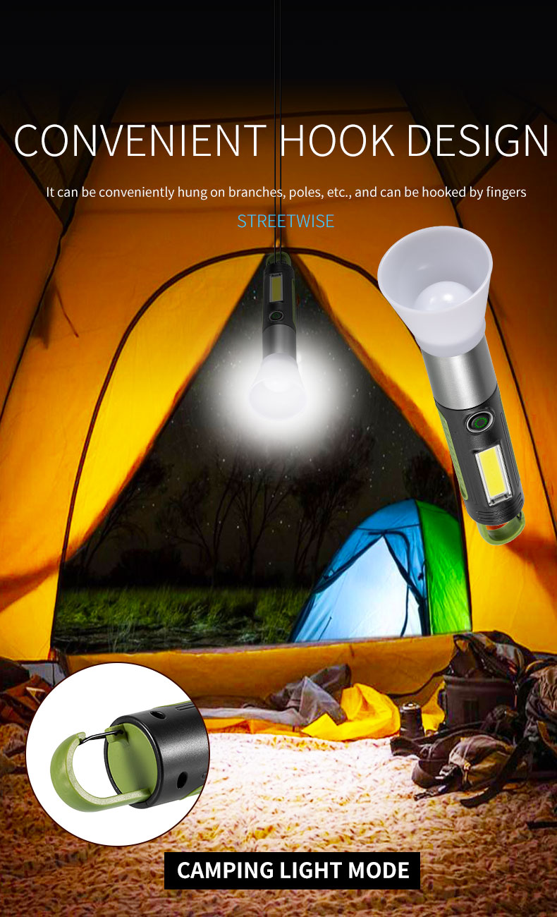 MultifunctionalOutdoorFlashlight1200mAhwithStrongFocusAdjustableBrightnessandRechargeableBatteryforC-2004534-2