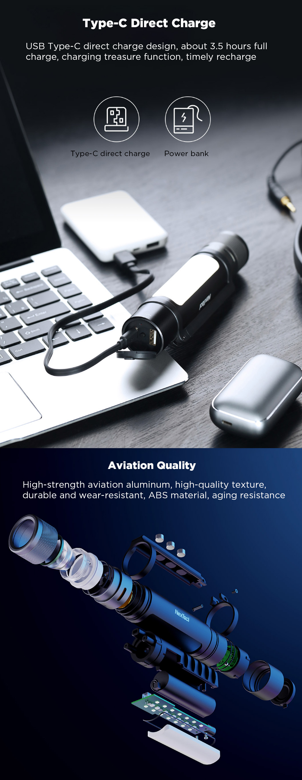 NEXTOOL6-in-11000lmDual-lightZoomableAlarmFlashlightUSB-CRechargeableMobilePowerBankMagneticCampingW-1712063-11