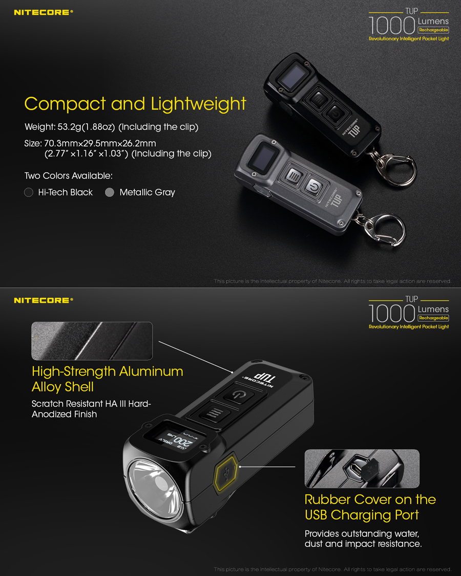 NITECORETUPLEDKeychainLight1000LMBrightnessOLEDDisplayIntelligentRechargeablePocketLight-1387109-4