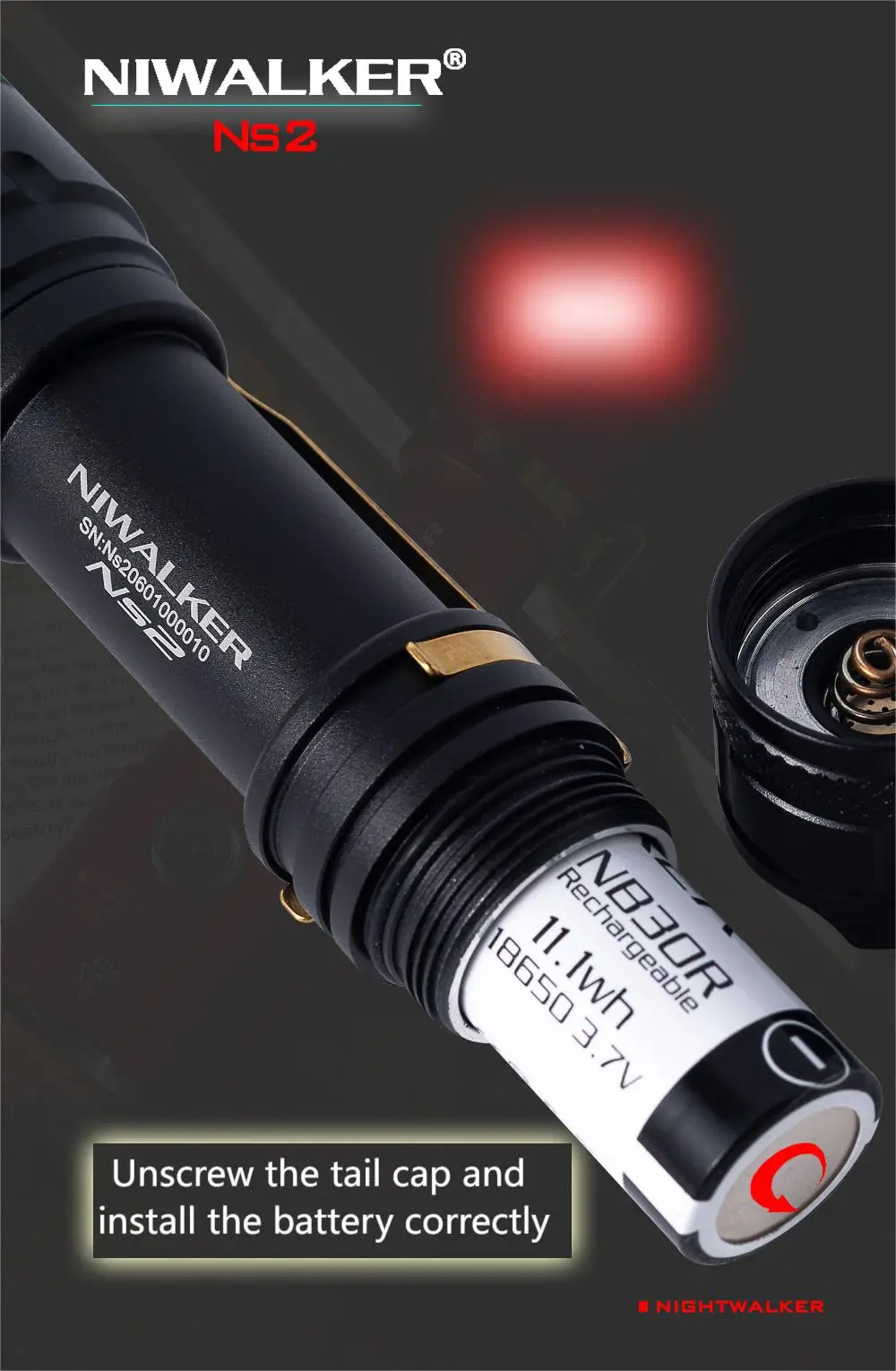 NiwalkerNS22500lumenMultifunctionalMagneticChargingEDCFlashlightIPX8WaterproofPowerby18650BatteryTac-2015528-6