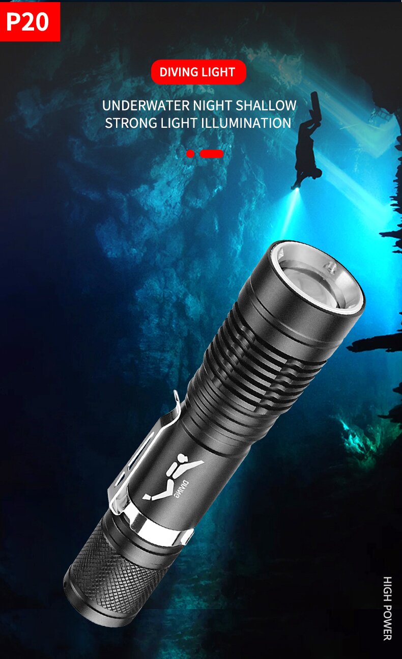 P205WLEDDivingFlashlight300LMLanternAluminumAlloyWaterproofUnderwaterScubaFlashlightTorchLamp-1987189-1