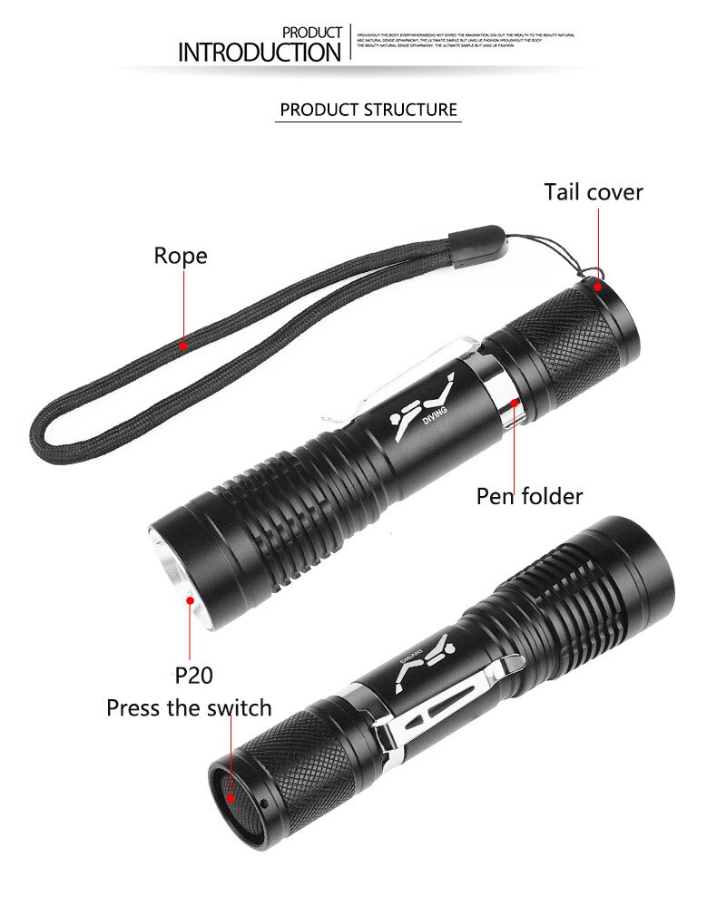 P205WLEDDivingFlashlight300LMLanternAluminumAlloyWaterproofUnderwaterScubaFlashlightTorchLamp-1987189-4