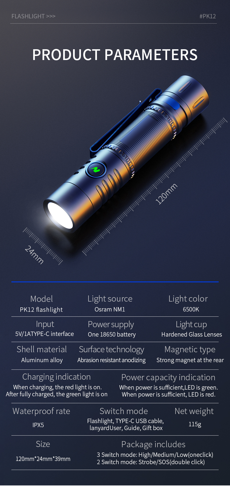 SEEKNITEPK12NM1MagneticLEDFlashlightType-CRechargeableLEDTorch18650EDCClipLightForCampingHuntingFish-1992245-12