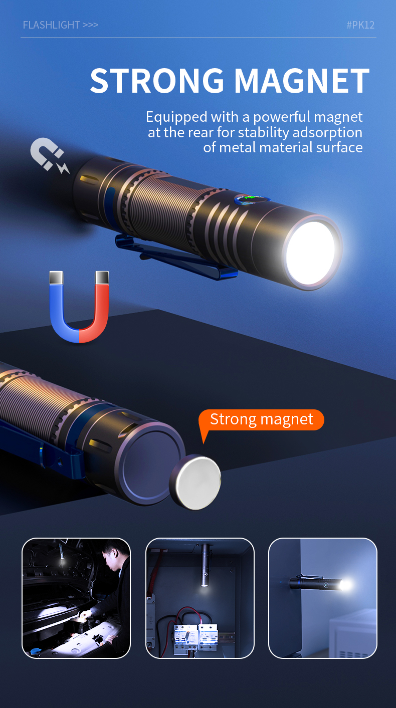 SEEKNITEPK12NM1MagneticLEDFlashlightType-CRechargeableLEDTorch18650EDCClipLightForCampingHuntingFish-1992245-8