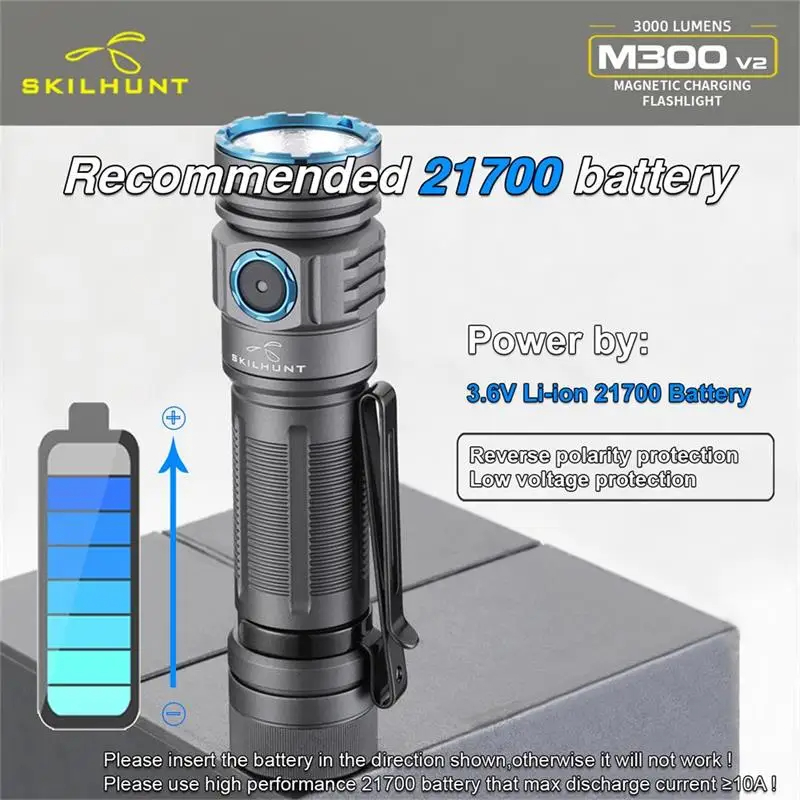 SKILHUNTM300V23000LM21700MagneticUSBRechargeableLEDFlashlightSuperHigh-performanceOutdoorWaterproofL-2004120-7