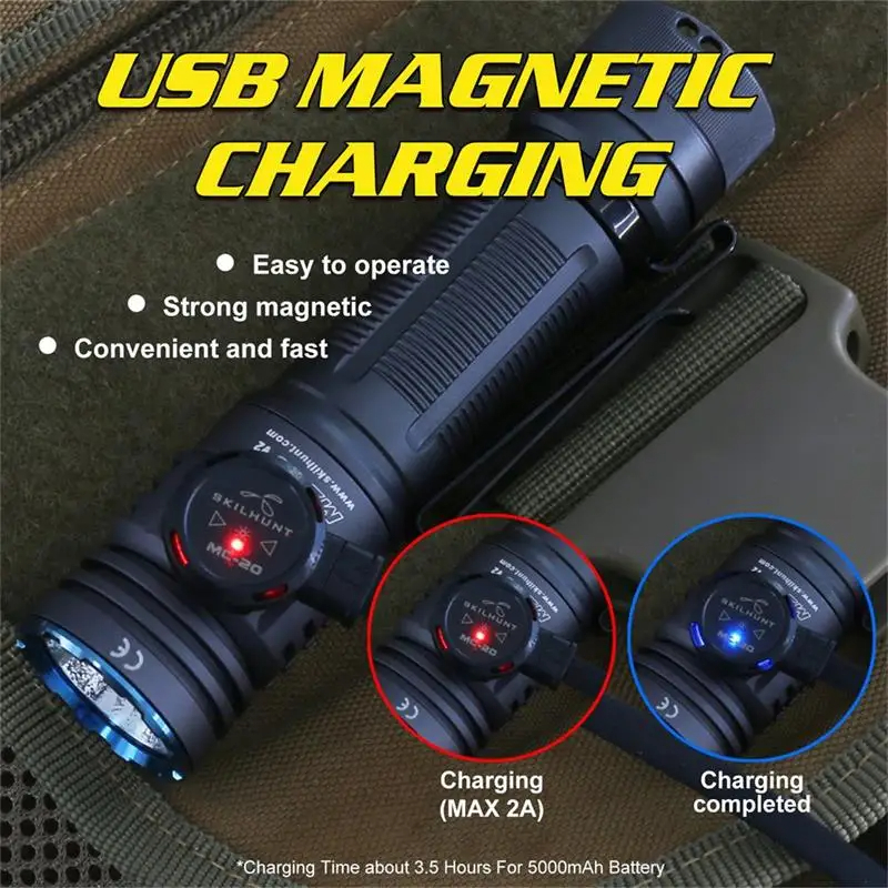 SKILHUNTM300V23000LM21700MagneticUSBRechargeableLEDFlashlightSuperHigh-performanceOutdoorWaterproofL-2004120-8