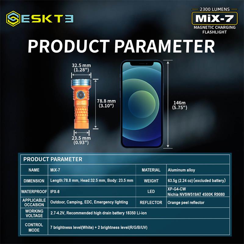 SKILHUNTMiX-7MulticolorFlashlightwithBuilt-in18350LithiumBattery-AffordableReliableOutdoorAdventurer-2006961-3