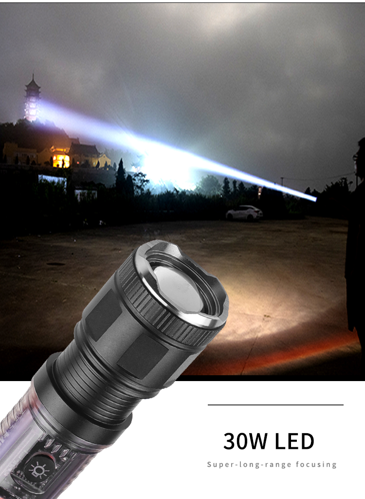 SolarPortableTorchKeychainTelescopicZoom30WXHP50LEDStrongLight18650Type-CFlashlightMultiLightSourceO-2003553-3