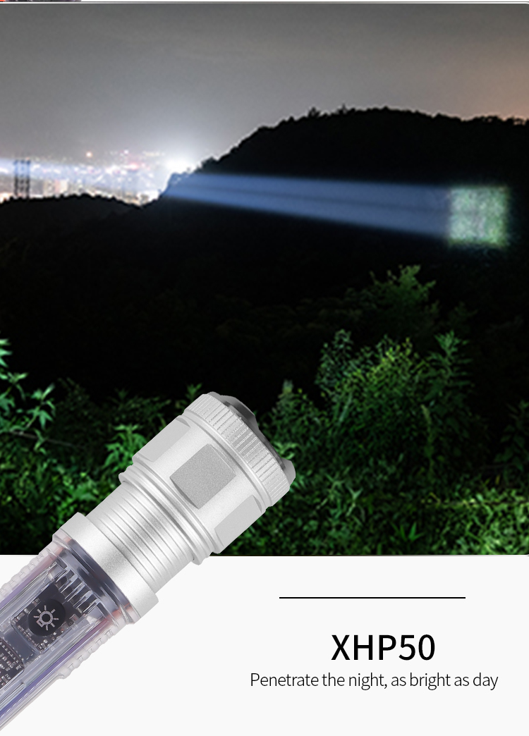 SolarPortableTorchKeychainTelescopicZoom30WXHP50LEDStrongLight18650Type-CFlashlightMultiLightSourceO-2003553-4
