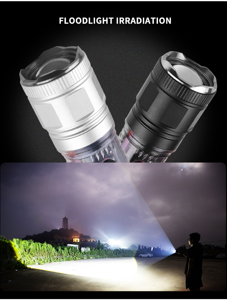 SolarPortableTorchKeychainTelescopicZoom30WXHP50LEDStrongLight18650Type-CFlashlightMultiLightSourceO-2003553-5