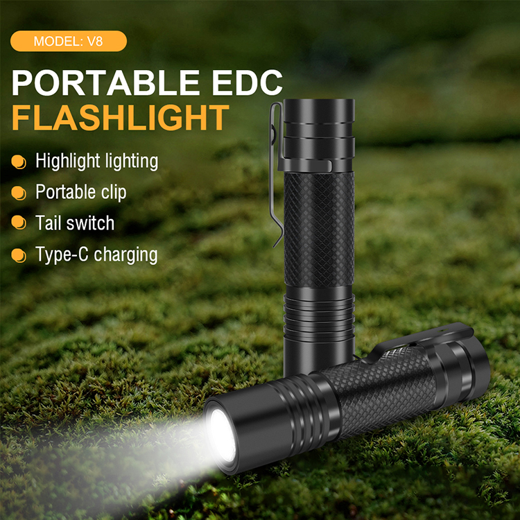V8800LMStrongLightEDCPortableLEDFlashlightUSBRechargeableBuilt-in18650BatteryMiniTorchOutdoorEmergen-1984842-1