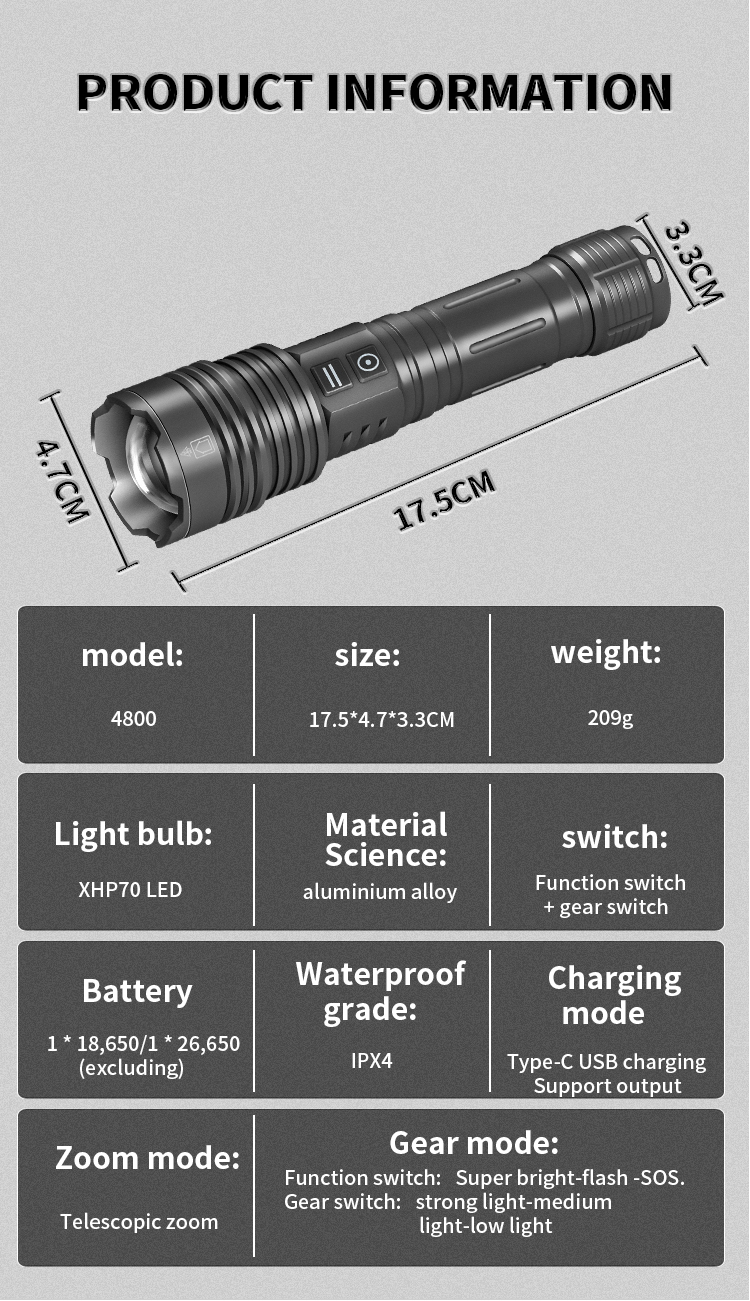 XHP70HighIntensityZoombleLEDFlashlightTYPE-CUSBRechargeableDualSwitchAluminumAlloyTacticalTorch-1997568-14